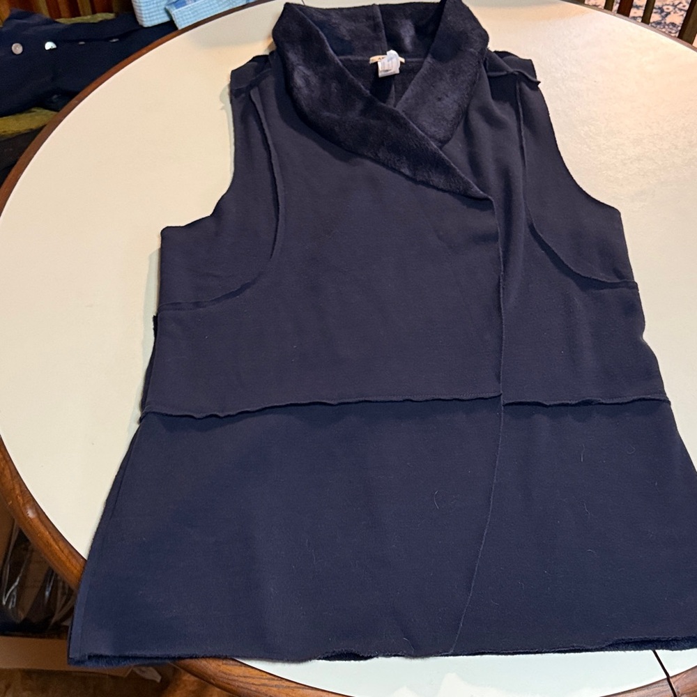 Anama L Ladies’ Long Navy Sleeveless Vest w/ Soft Fur Inside